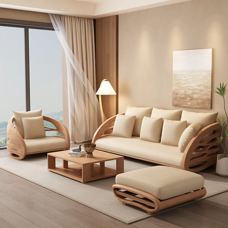 新中式实木客厅沙发2025新款现代简约白蜡木小户型懒人沙发定制