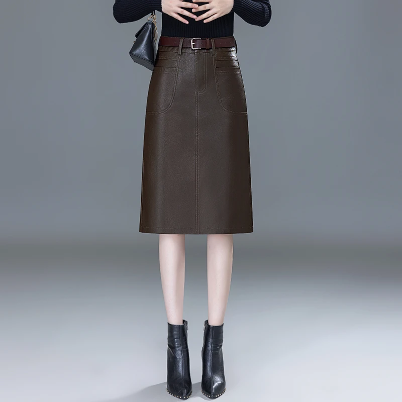 高腰垂感爆款皮裙2025秋季新款网红女款A字裙中长时尚过膝半身裙