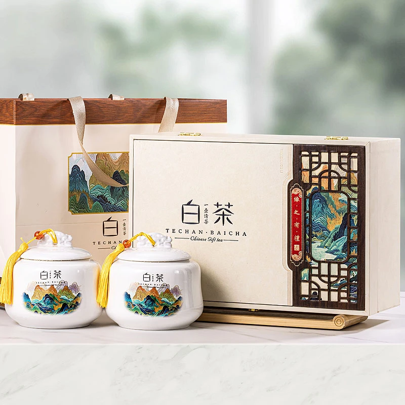 {专属}绿茶特产明前白茶豆香型高档瓷罐茶叶礼盒装过年送长辈佳品