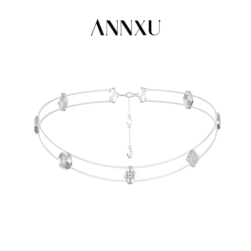 ANNXU 铜合金合成锆石项链 菱格纹系列菱格纹项链