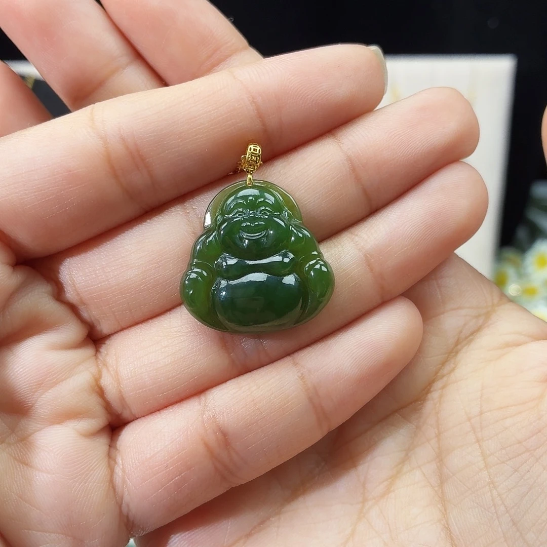 和田玉（碧玉）18K金镶嵌吊坠(赠链)