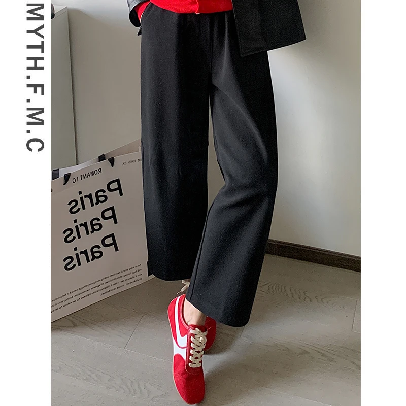 黑色小个子巨好看的毛呢哈伦裤子女秋冬季2025宽松九分奶奶阔腿裤