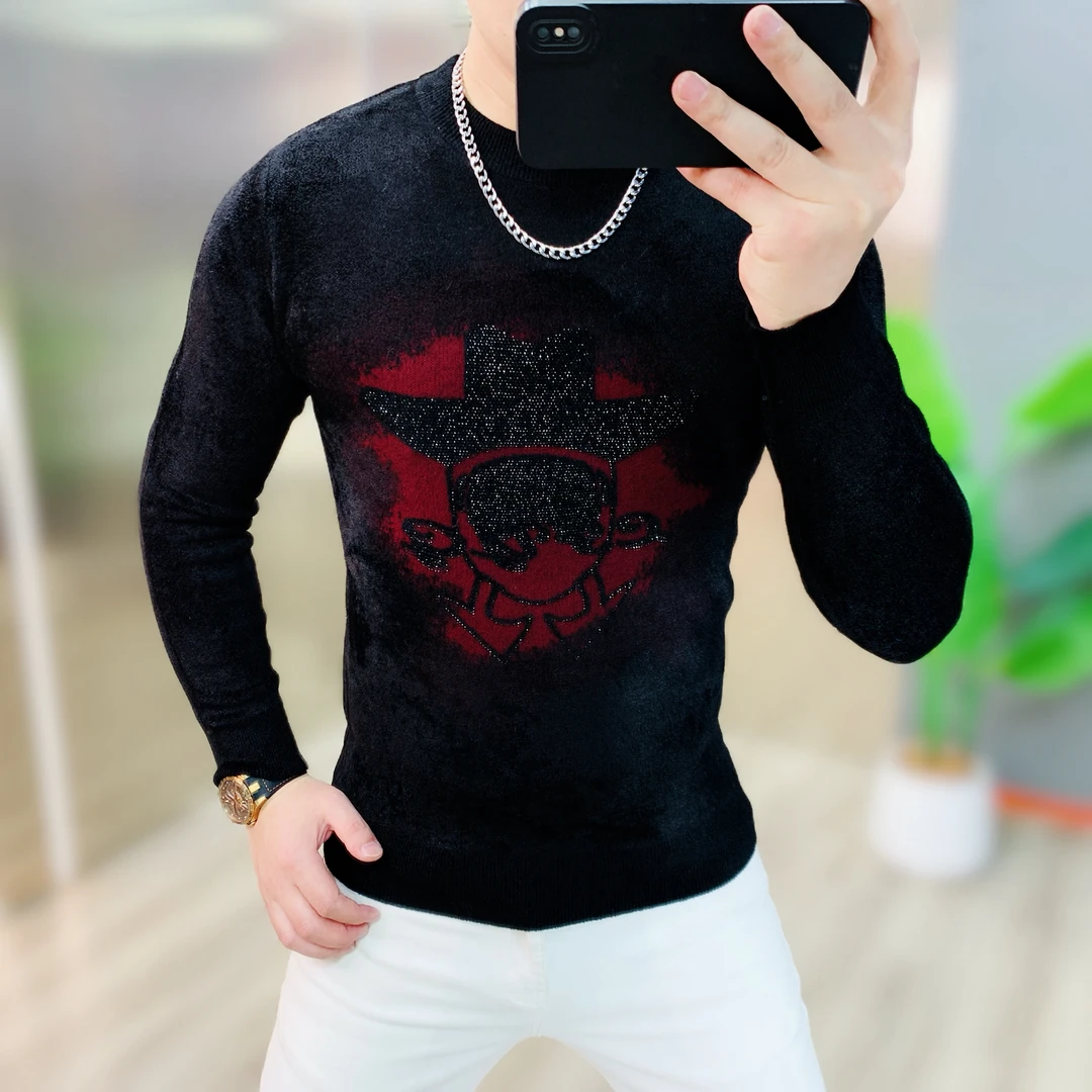 阿凯严选-欧货冬季新款男士针织长袖时尚潮流个性摩卡绒打底毛衣