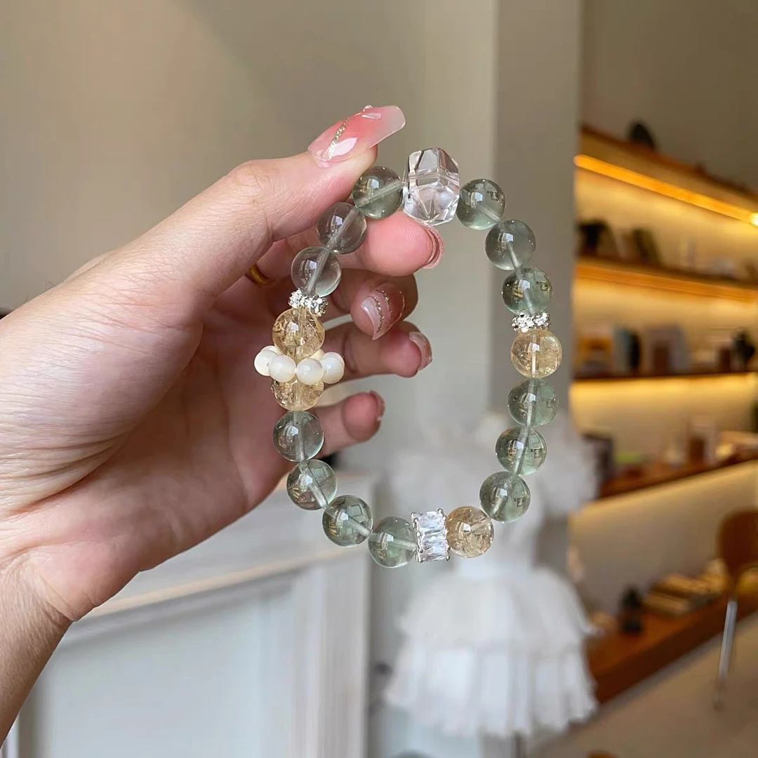 绿水晶天然多宝手链毕业送礼好运珠女款黄阿塞发晶绿萤石