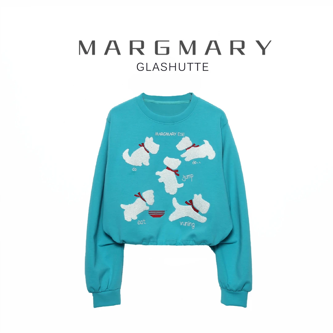 2025春季设计师新款休闲时尚百搭潮流舒适显瘦刺绣小狗圆领卫衣