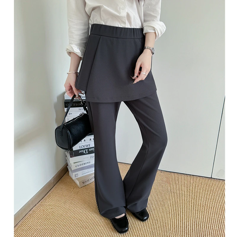 高品质假两件屁帘微喇叭裤女春秋新款显瘦阔腿卫裤休闲窄版运动裤