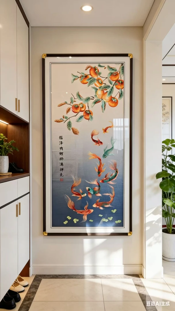 新中式事事如意图织锦刺绣玄关装饰画走廊过道挂画