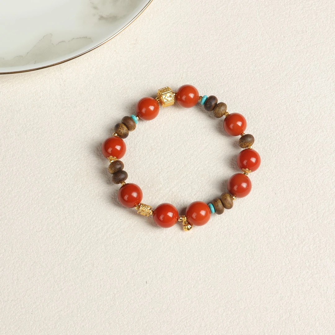 18k金原创设计款南红玛瑙单圈本命年女款手串手饰11mm