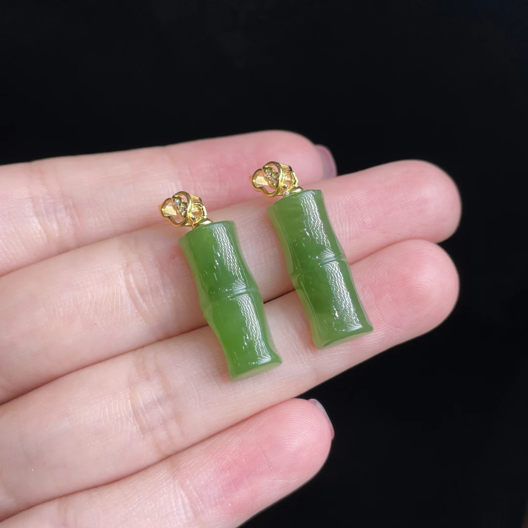 【玉总珠宝】925银和田碧玉竹节吊坠贵气礼物多样性发一CAN061053