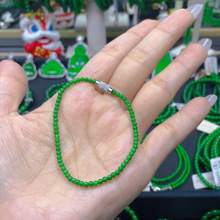 完***美翡翠未镶嵌手链阳绿2.5