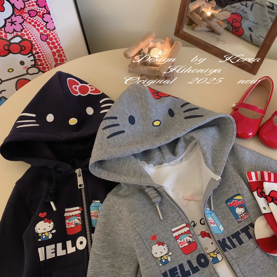 【凯迪的猫】二Hihoniya~2025春季亲子Kitty外套蕾丝背心韩版套装