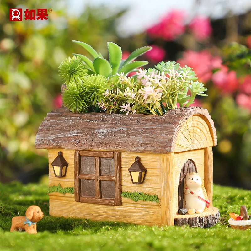 ROOGO/如果森林小镇多肉花盆欧式卡通可爱客厅阳台植物盆栽装饰品