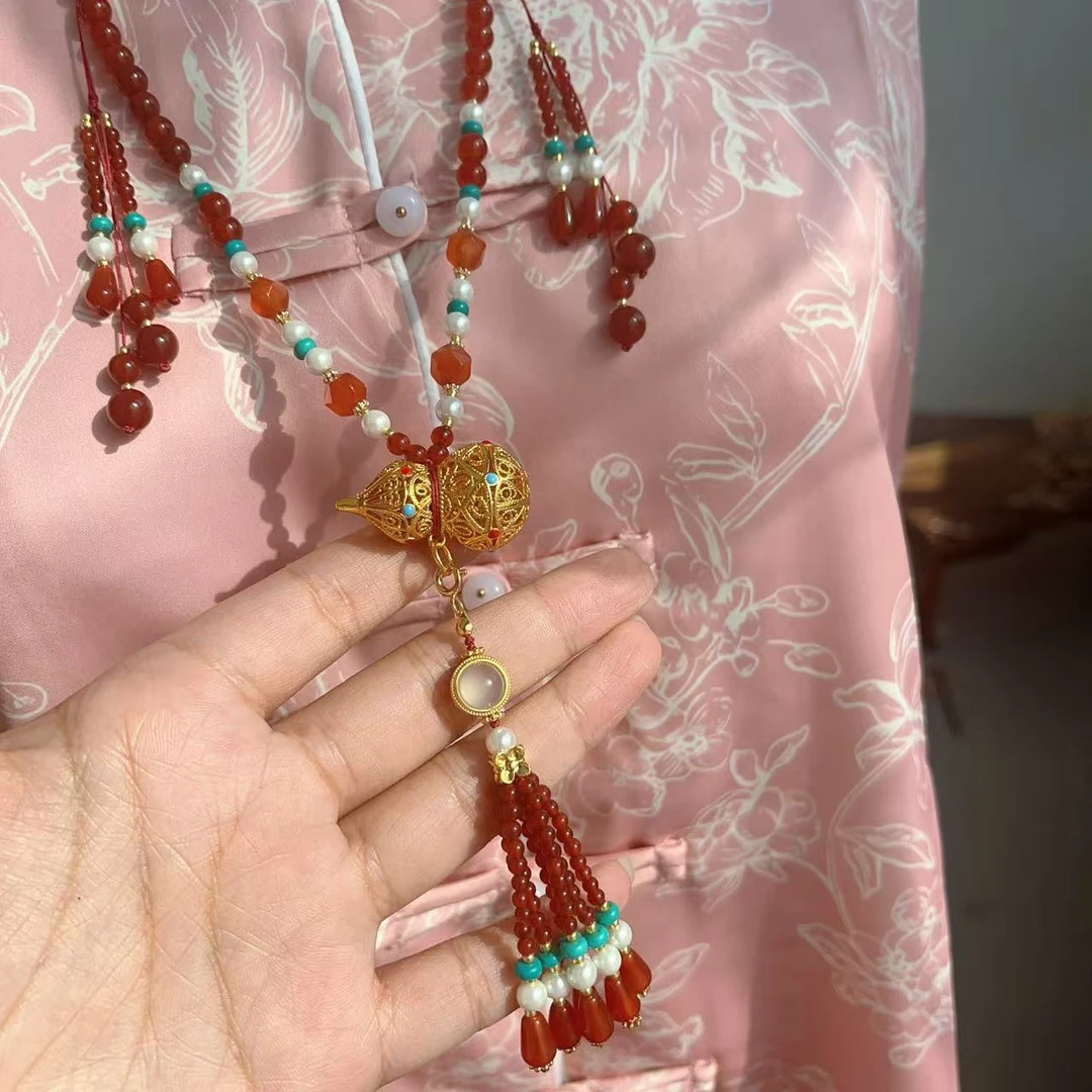 原创古代汉服宋制明制配饰新中式多用可拆卸红色葫芦长璎珞