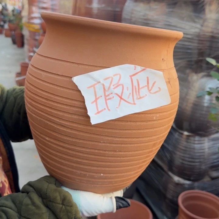 紫砂花盆口25高30宜兴陶瑕疵掉耳