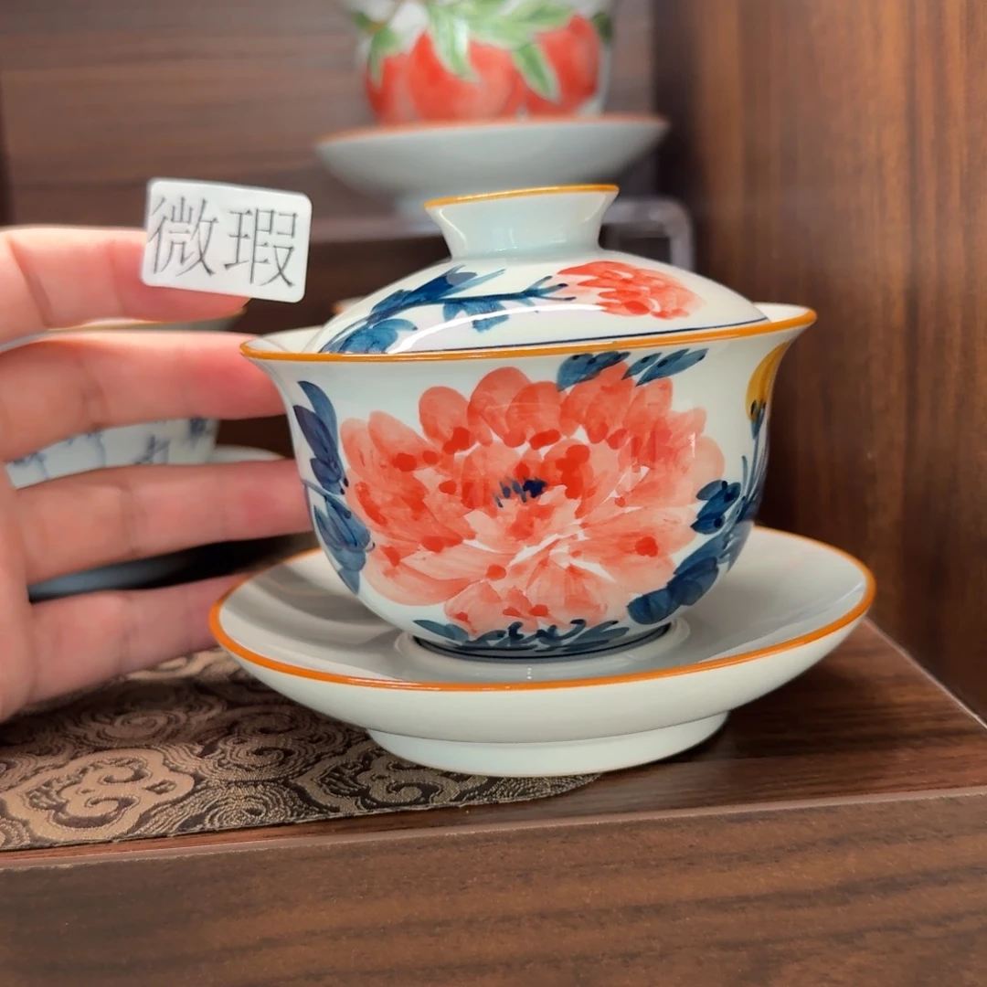 釉下手绘茶具微瑕