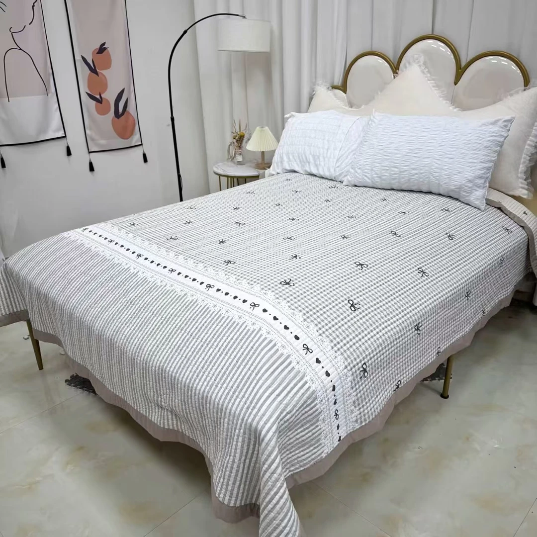 【咖色格子蝴蝶结】200*230秋冬四季多功能加厚床盖