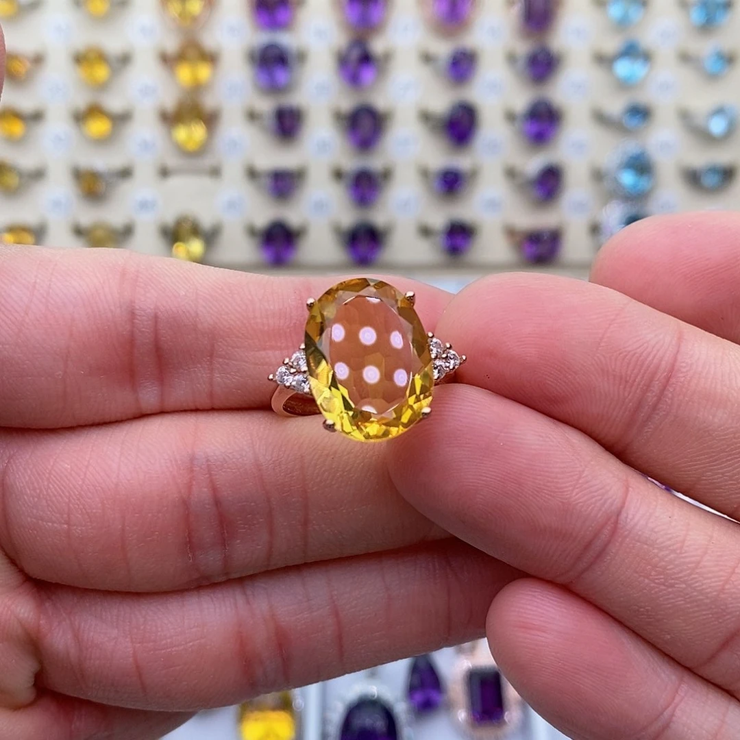 黄晶纯天然无优化黄水晶银S925镶嵌