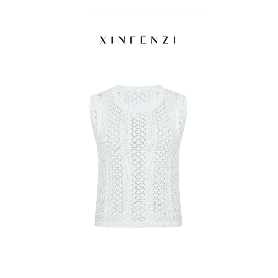 【晨光曲】XINFENZI 带子纱圆领镂空松弛感针织背心 35997