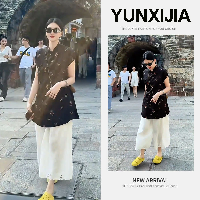 2025夏季新款时尚设计感新中式百搭显瘦短袖上衣裤子两件套