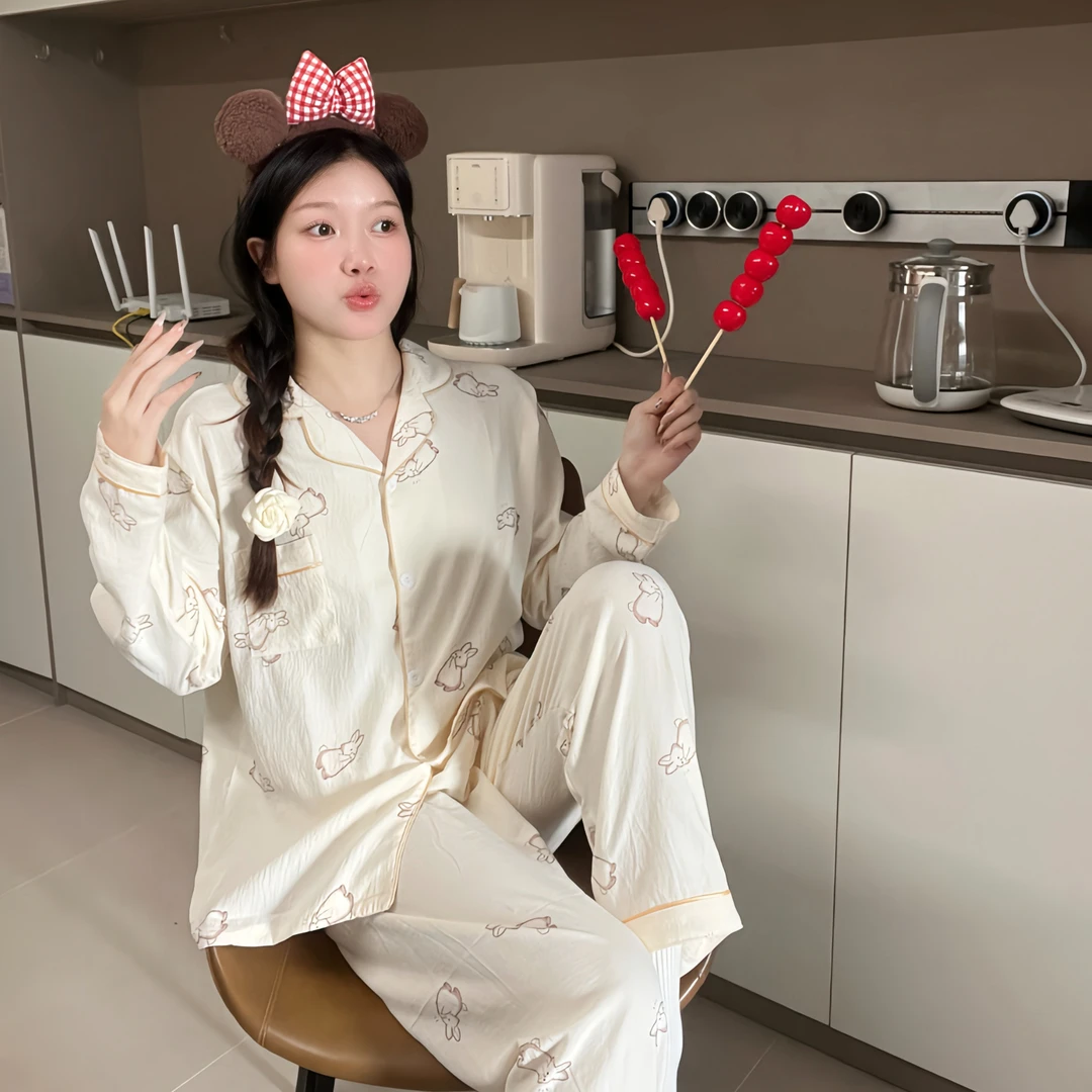 女款爆款2025新款睡衣女春秋长裤长袖云朵绵可爱卡通套装家居服