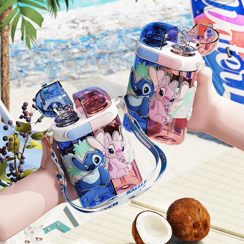 艾可思迪士尼分仓双饮太空杯640mL夏季网红史迪仔学生便携吸管杯