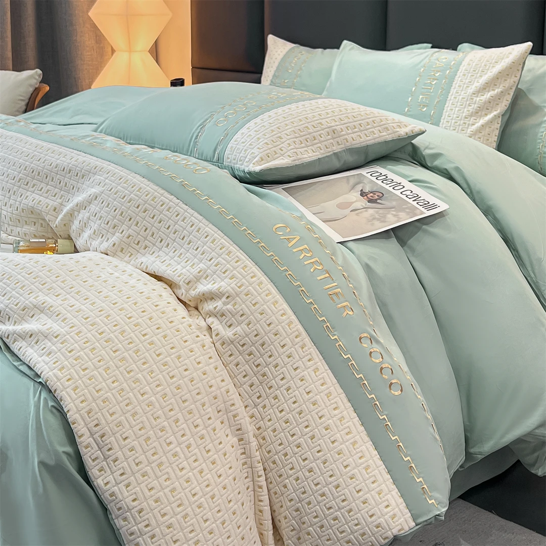 2025新款全棉刺绣+提花拼接简约高端轻奢款床上用品四件套