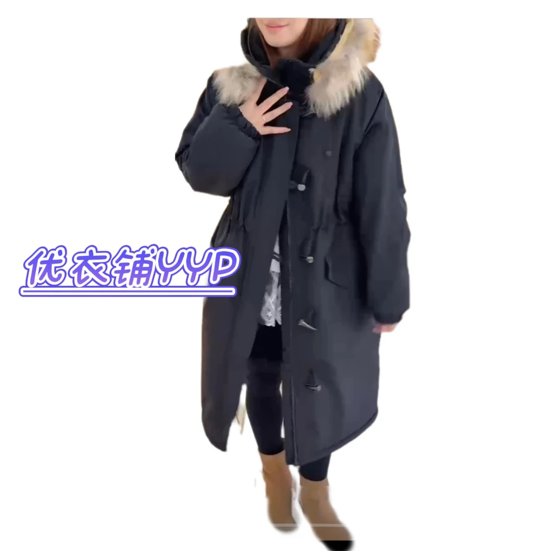 长款带牛角扣长款潮流女款收腰外套