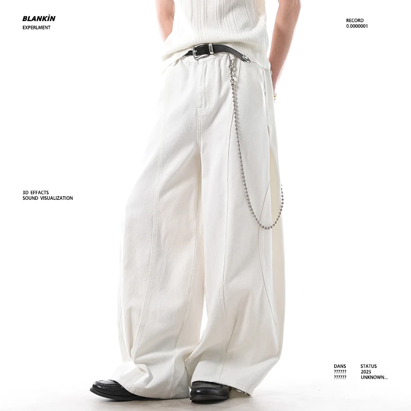 BLANKIN美式极简解构设计感牛仔裤男女宽松阔腿牛仔裤男款