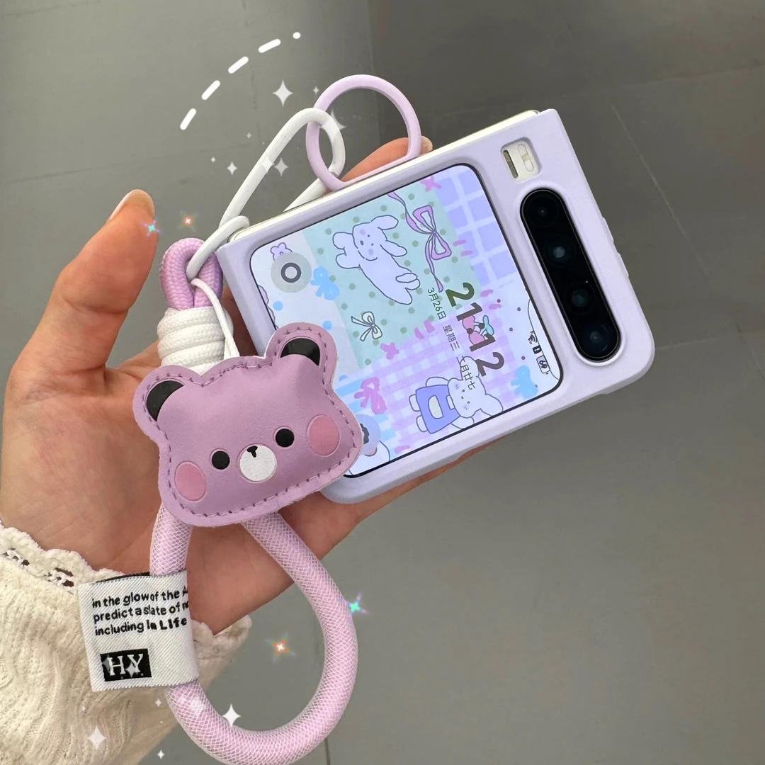 适用华为PuraX阔折叠屏手机壳温柔香芋紫支架小熊手提磨砂保护套