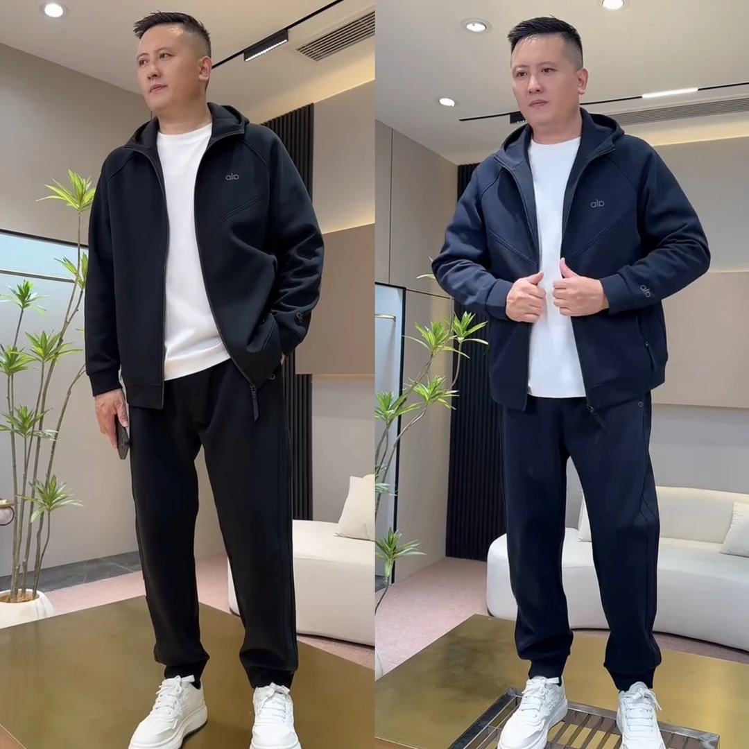 秋季新品男士时尚百搭休闲运动连帽开衫两件套高品质外套长裤套装