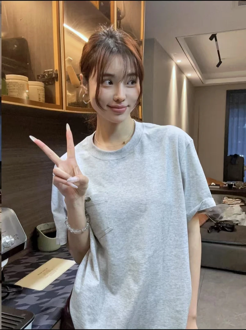 高级圆领夏日胸前口袋小T男装