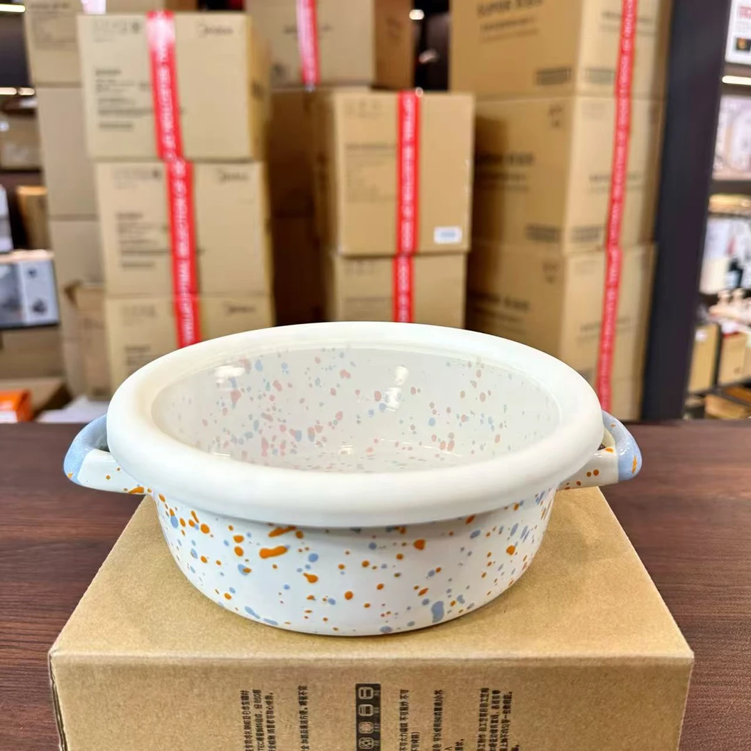 【田叔专属】 20CM 1.5L橙蓝泼墨系列圆形双耳锅芝士盘带保鲜盖
