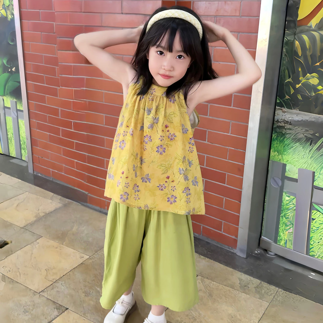 【草色遥看】女童套装2025夏季新款女宝宝新中式国风潮流背心七分裤