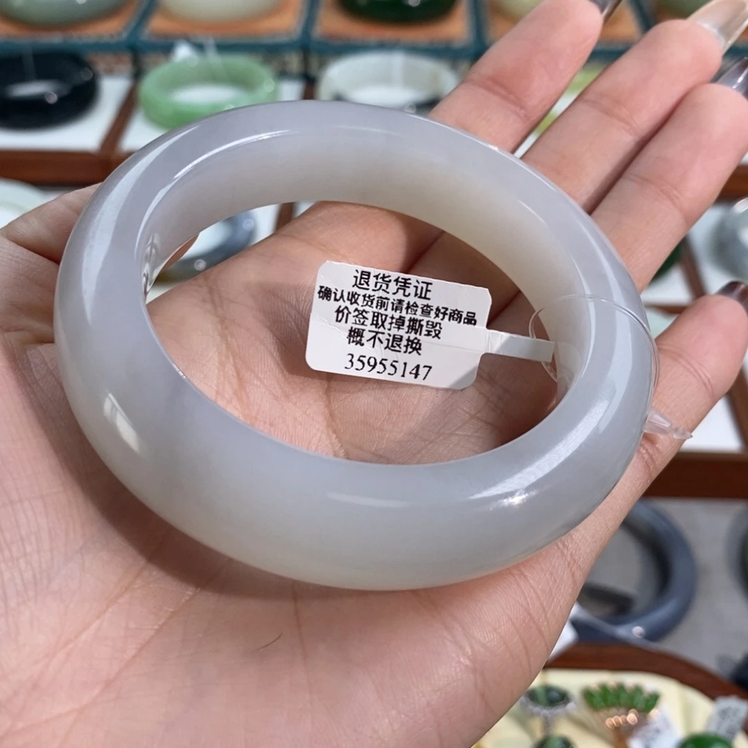 和田玉未镶嵌手镯青海冰底梦幻烟紫57/58