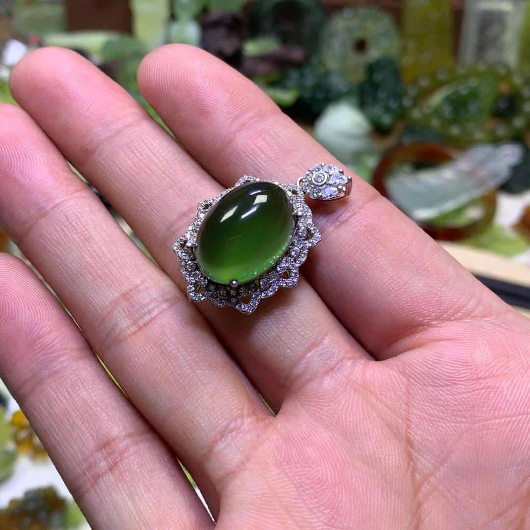 岫玉银S925镶嵌颈饰吊坠