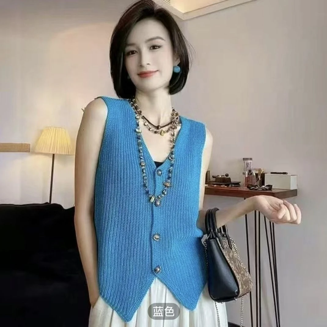 小香风复古镂空无袖短款背心洋气牛仔T恤绝美少女上衣打底针织衫