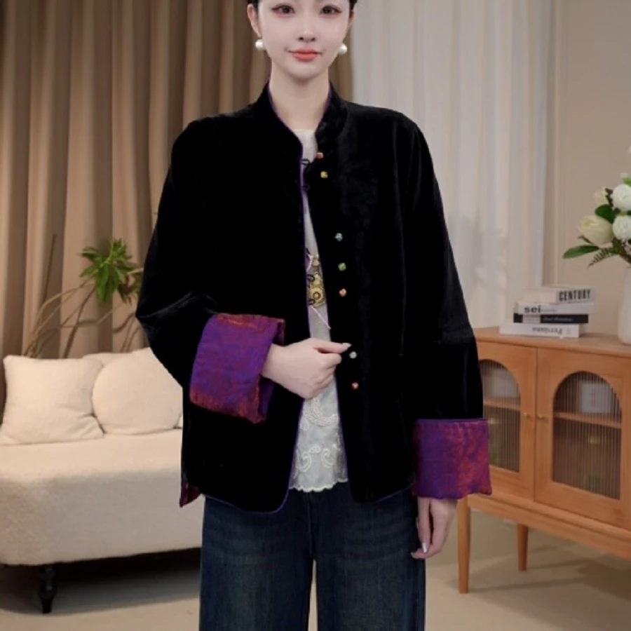 【紫气东来】新中式早秋丝绒双面穿外套女2025C3364-倩倩杭锦仓