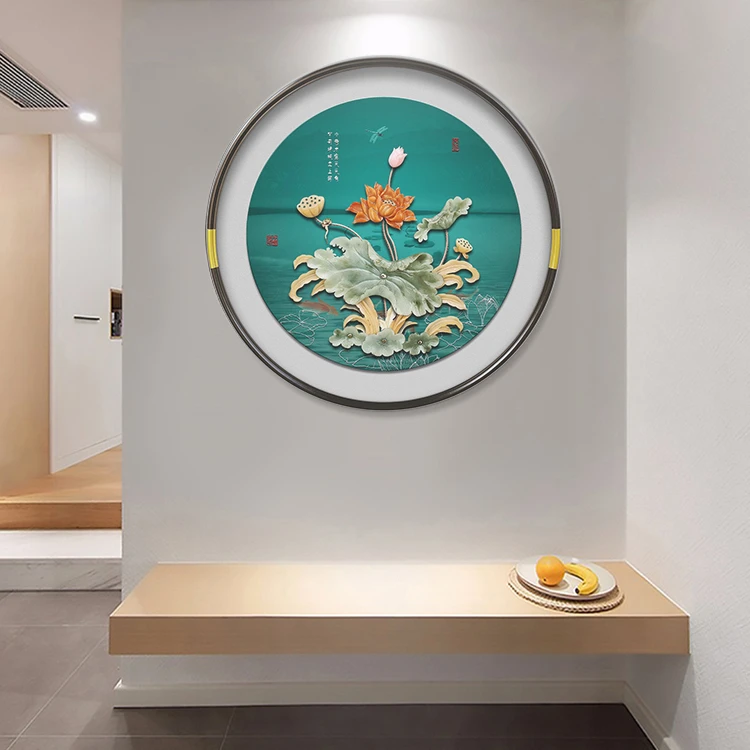 九头鸟手工玉雕画《荷香》90×90