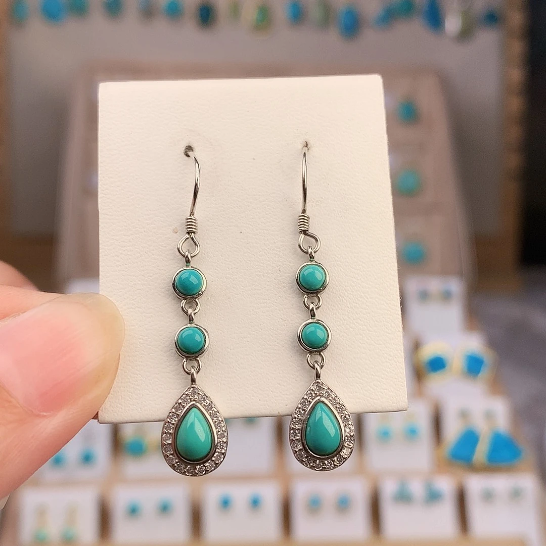 绿松石银S925镶嵌耳饰