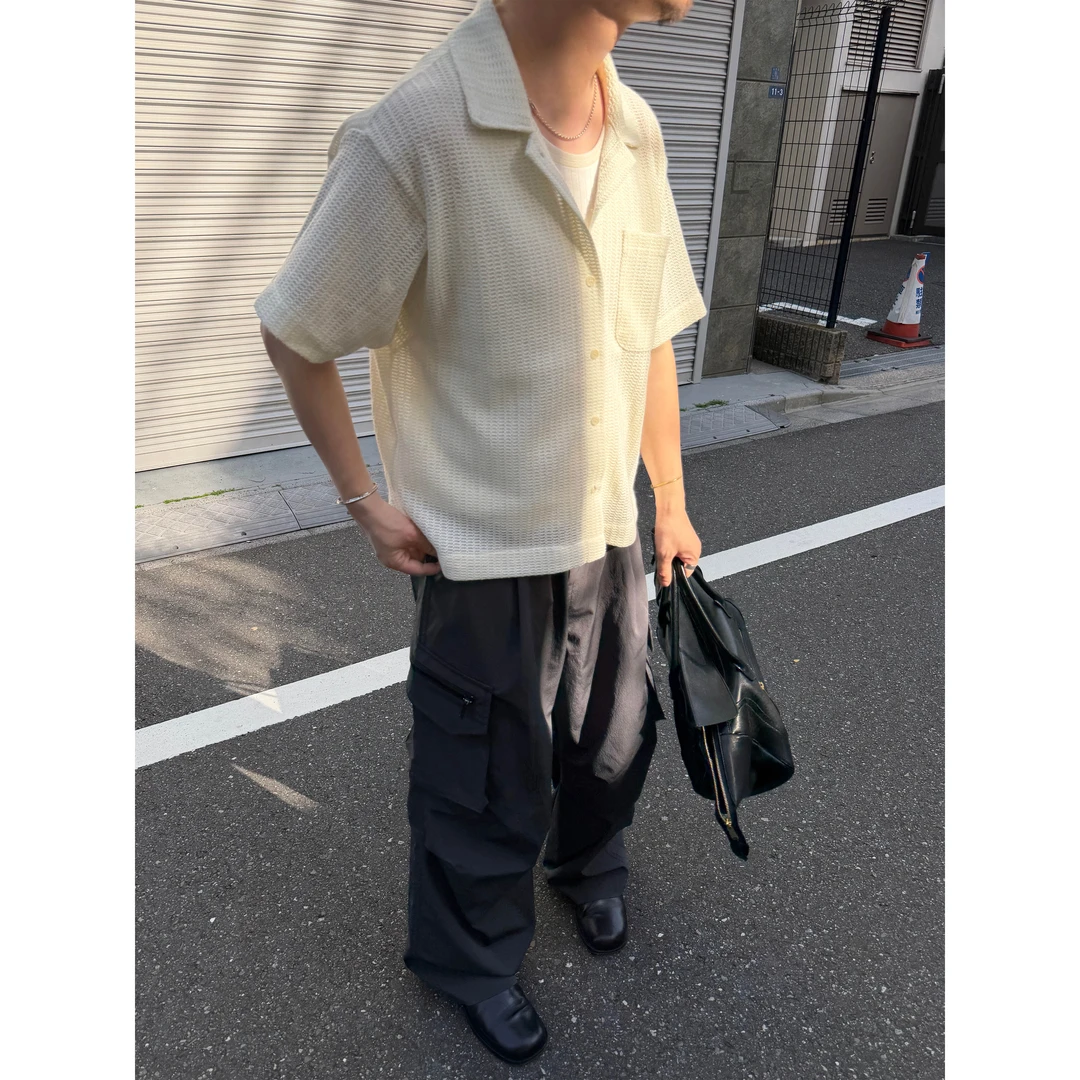 Anniehall26ss「透气 抗皱 网眼通风」北欧风格网眼针织短袖衬衫