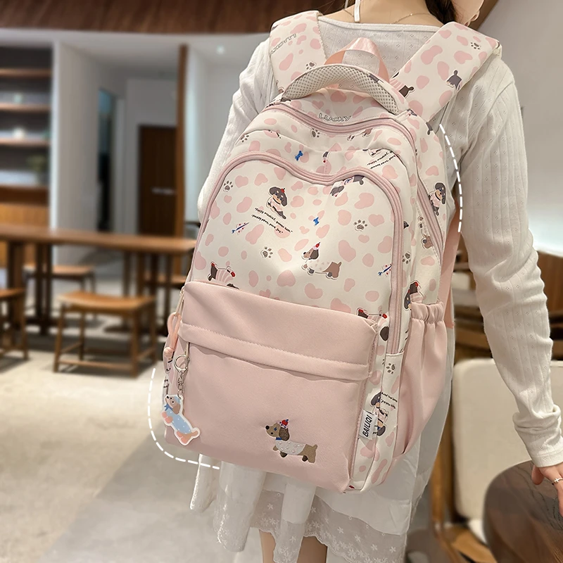 腊肠狗减负书包女初中生小学生3-6年级可爱高中大容量轻便双肩包