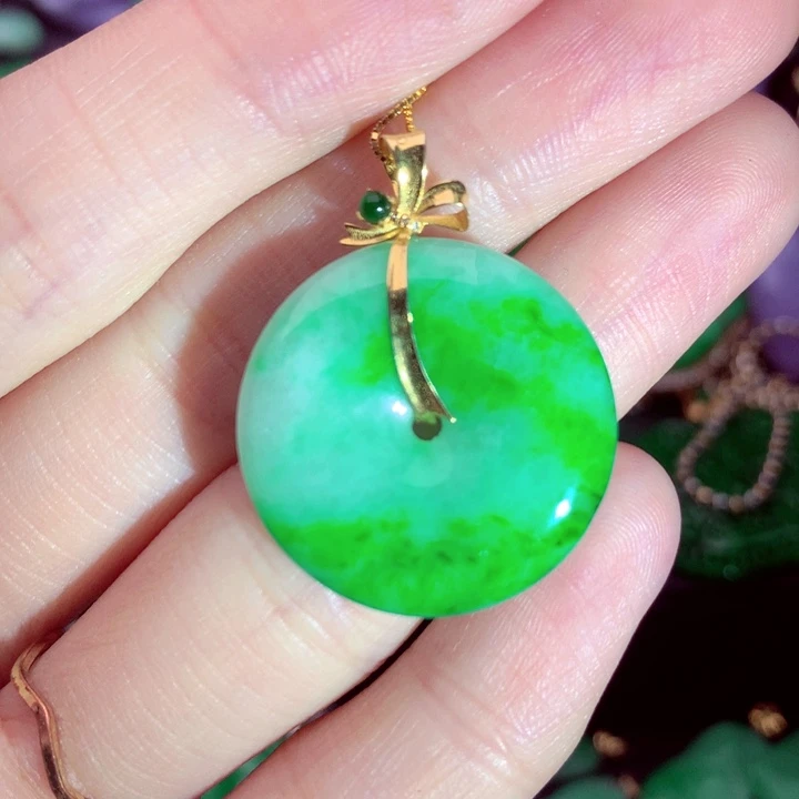 翡翠18K金镶嵌吊坠(不含链)