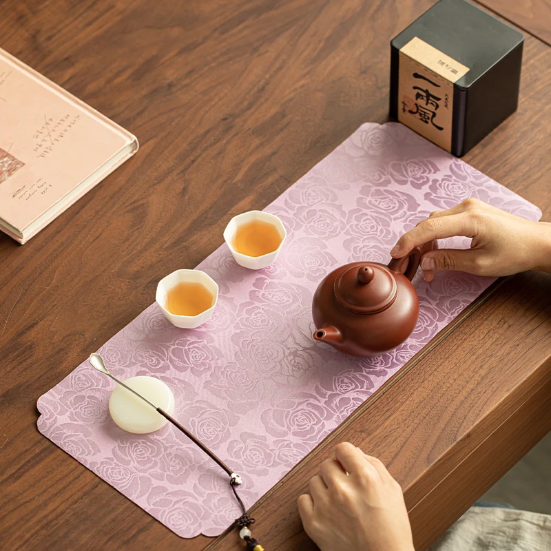 当代新中式织锦缎双面茶席禅意吸水隔热茶道配件桌旗A13416