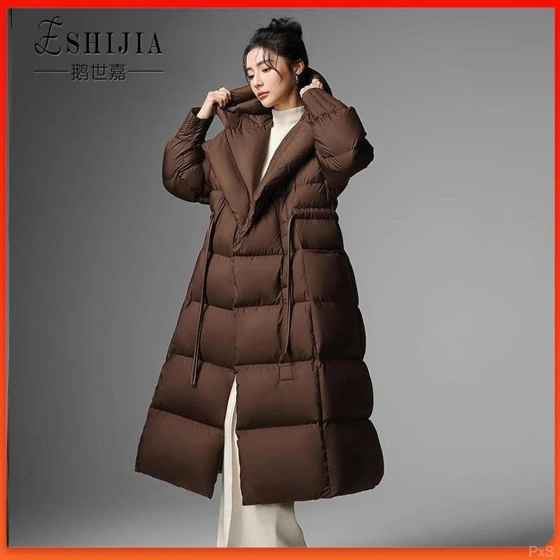 90鹅绒羽绒服长款过膝气质收腰流行时尚高端女装外套