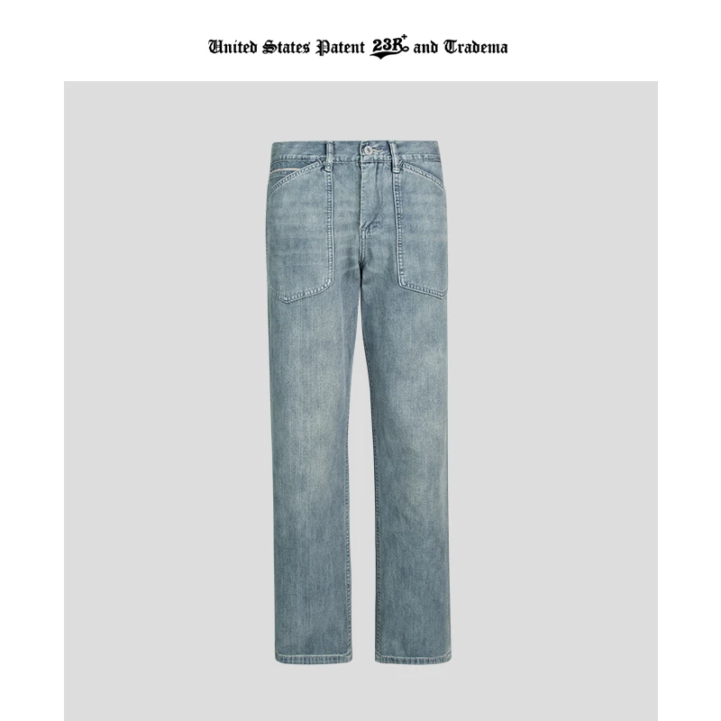 23R+RL浅复古蓝超薄红边直筒牛仔裤（蓝色）RM2227