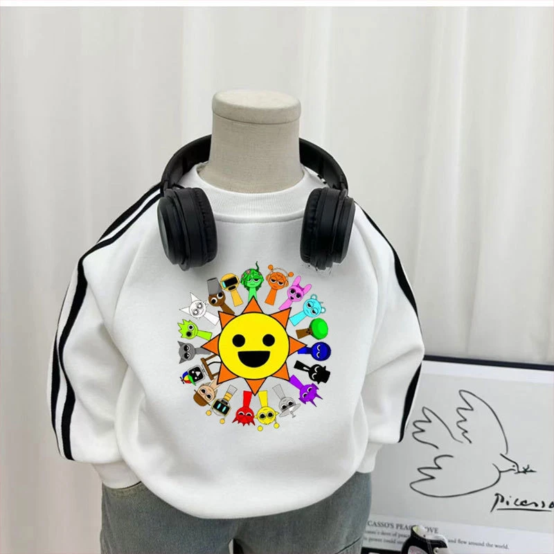 Sprunki节奏盒子新款春秋季加绒T恤童装长袖儿童上衣音乐游戏衣服