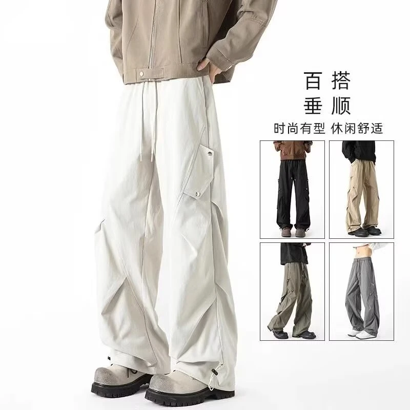 潮牌伞兵裤子男款春夏季薄款宽松直筒阔腿休闲工装裤