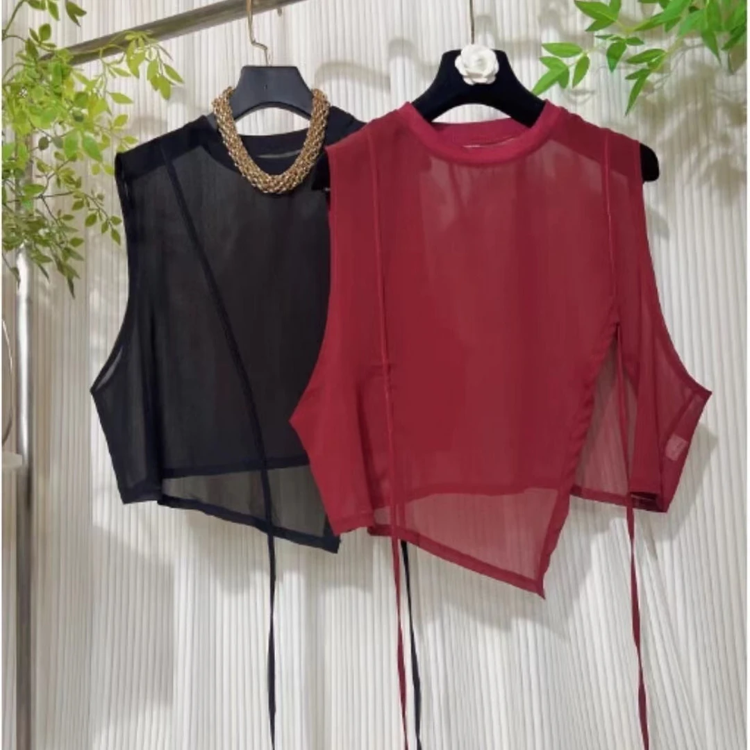 2025年新款百搭休闲宽松无袖圆领不规则小众设计上衣夏季防晒罩衫