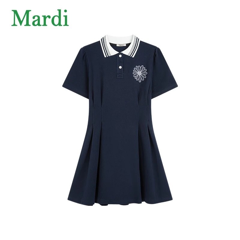 MARDI小雏菊刺绣polo领连衣裙女收腰修身显瘦翻领裙子MQZ2522237