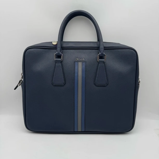 95新 Prada/普拉达 97新藏蓝色限量全皮手提公文包/男士2783